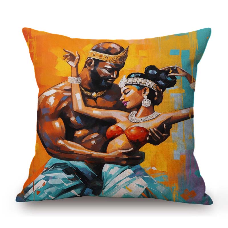 Exotic African Art Black Queen And King Oil Painting Cotton Linen Decoration Art Sofa Throw Pillow Case Car Seat Cushion Cover