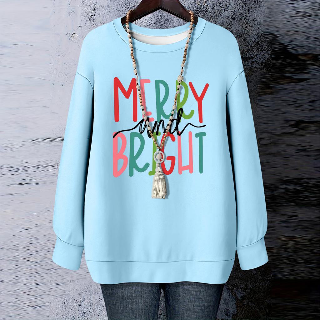 Ladies' Christmas Printed Round Neck Long Sleeved T-shirt Sweatshirt Top