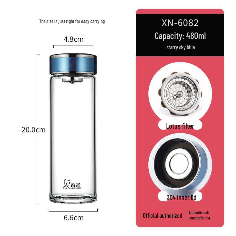 Heenoor XN-6082 Single Layer Portable Glass Water Bottle