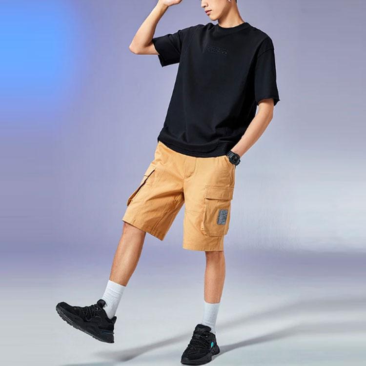 Li Ning X Jackie Chan Kung Fu Series Solid Color Loose Short Sleeve T-Shirt Men T-Shirts Black AHSR889-2