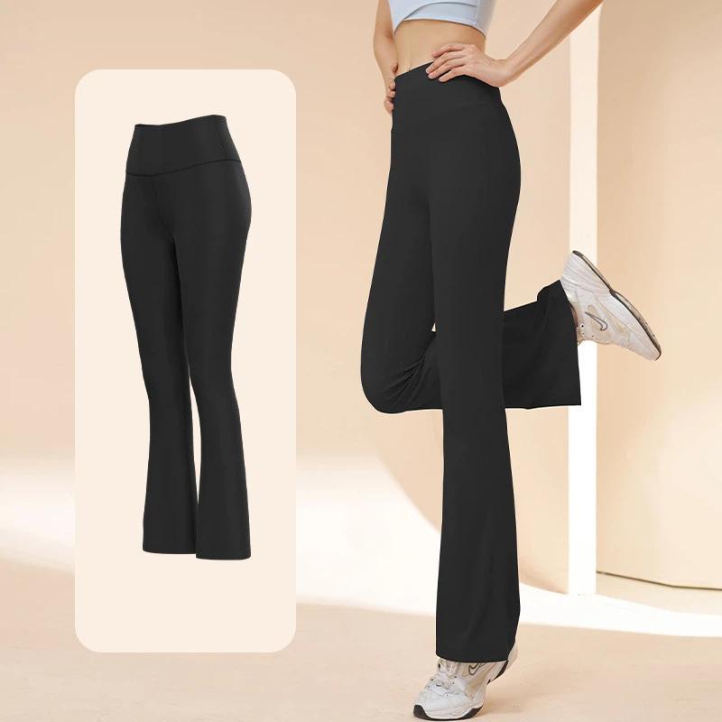 New Summer Sports High Elastic Fitness Bell Bottom Pants for Women High Waisted Butt Lifting Tummy Tightening Yoga Wide Leg Pants S