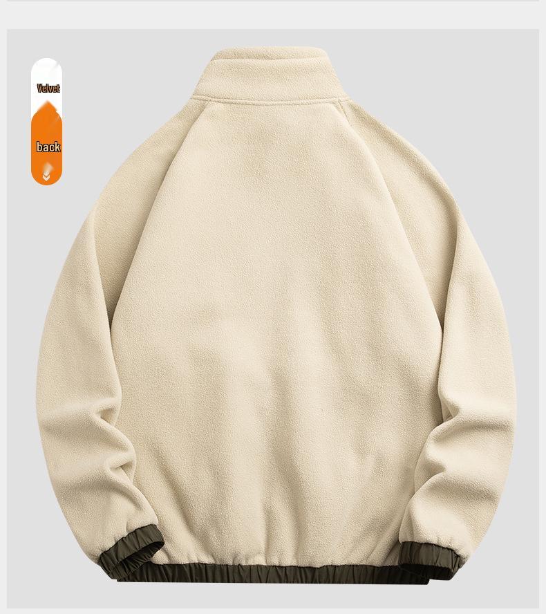 Chaqueta para hombre de forro polar grueso con bloques de color y cuello alto, top casual deportivo para otoño/invierno