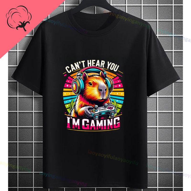 Funny Gamer Capybara Graphic Tshirt Cool Black Casual Tee With Fashion Glasses  Video Game Controller Design For All Seasons