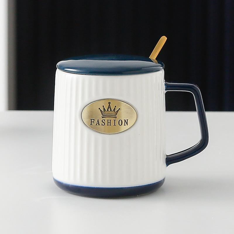 Copper Plate Ceramic Cup European Striped Fashionable High End Mug Creative Gift Cup with Relief 420ml