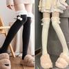 1 Pair Wool Ball Knee High Socks Vertical Stripe Over Knee Socks Cute Plush Stockings Women Girl
