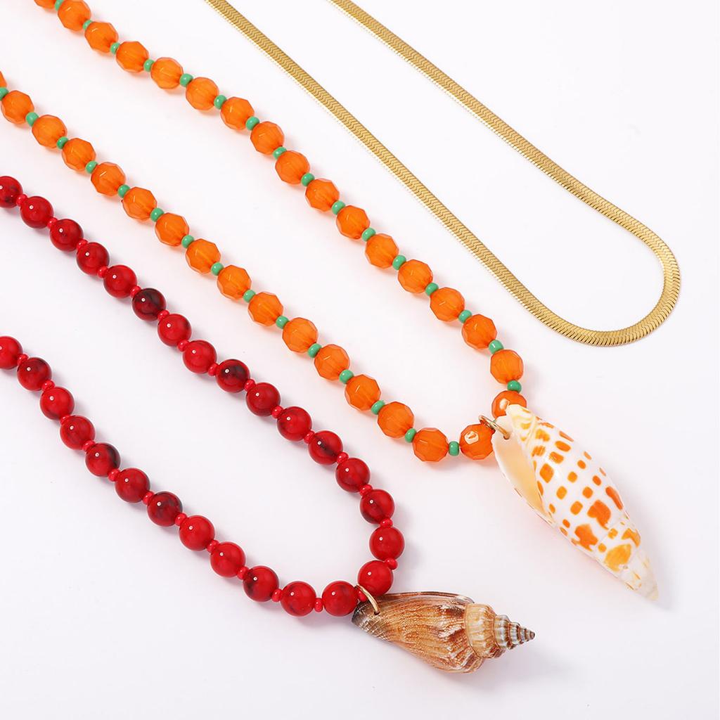 Personalized Summer Vacation Shell Pendant, Colored Beaded Stacked Multi-layer Necklace, Women's Versatile Necklace