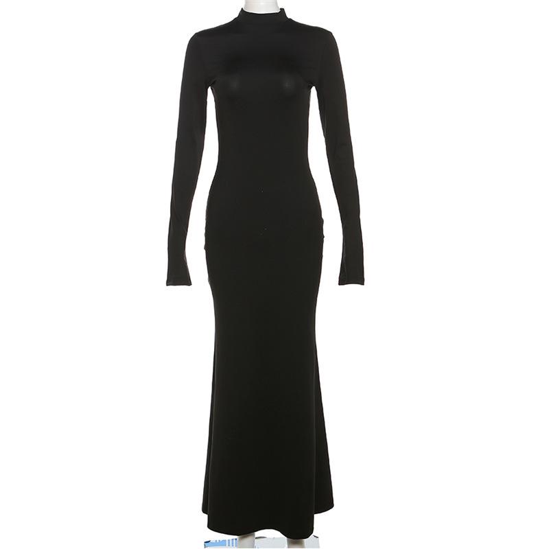 2023 Autumn/Winter Women's Fashion: Sexy Backless Slim-Fit Round Neck Long Sleeve Dress