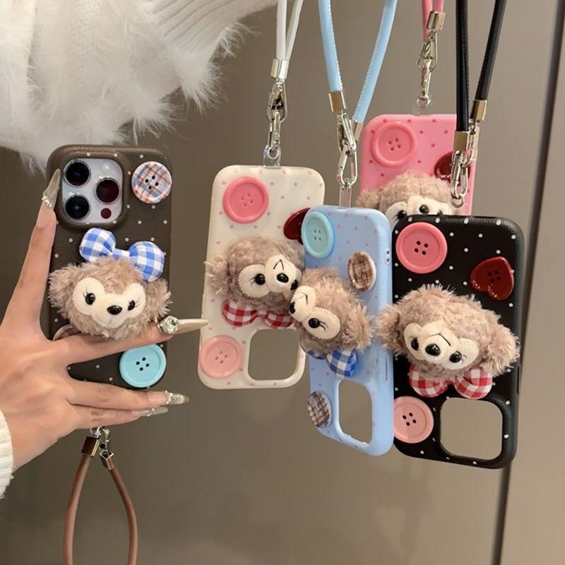 Cute Plush Pear Doll Leather Rope Suitable for Iphone16 15 Leather Pattern Mobile Phone Case Apple 14 Protective Cover
