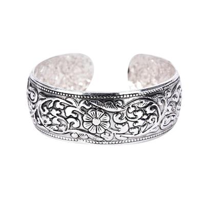 Ethnic Style Retro Carved Open Wide-Faced Bracelet Ultra-Wide Full-Carved Bracelet