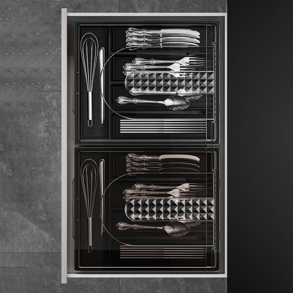 Countertop Utensil Holder With Lid, Plastic Silverware Tray For Drawer, 5 Compartments Flatware Organizer