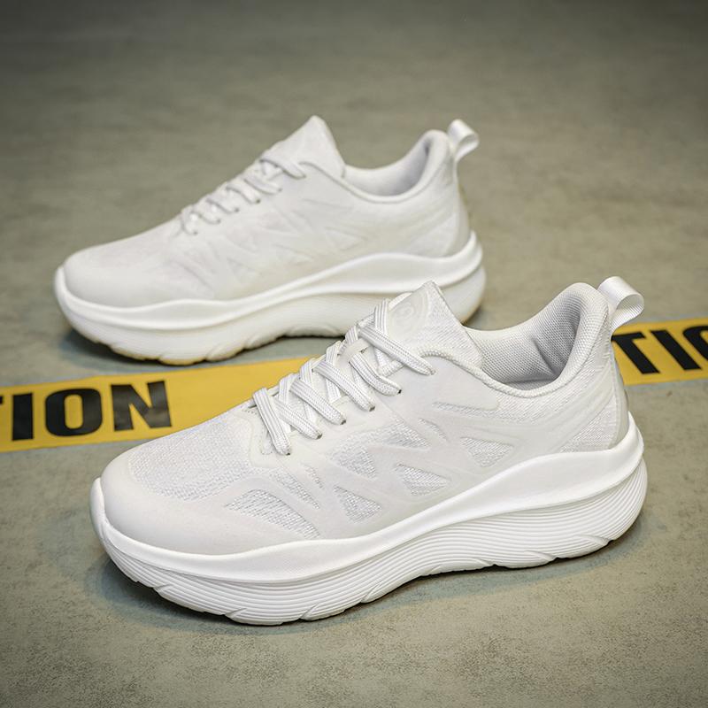 Men's White Mesh Running Shoes Breathable Lightweight Thick Sole Cushioned Athletic Sneakers for Daily and Outdoor Wear