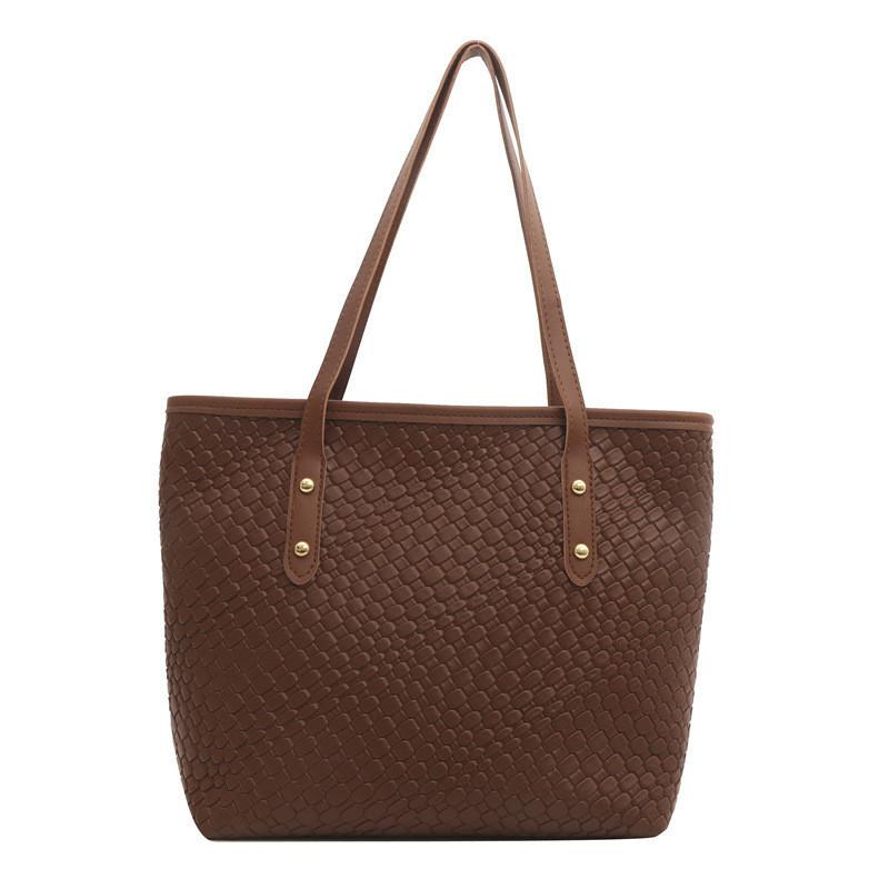 

Stylish Large Capacity Commuter Tote Bag For Women In Trendy Solid Colors Ideal For Students коричневий