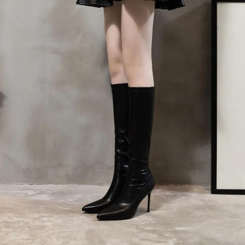 Fashion Autumn Knee High Shaft Shoes Woman Heels Long Boots for Women Winter 2024 Elegant Heeled Waterproof Gyaru Fashion On Offer Trend