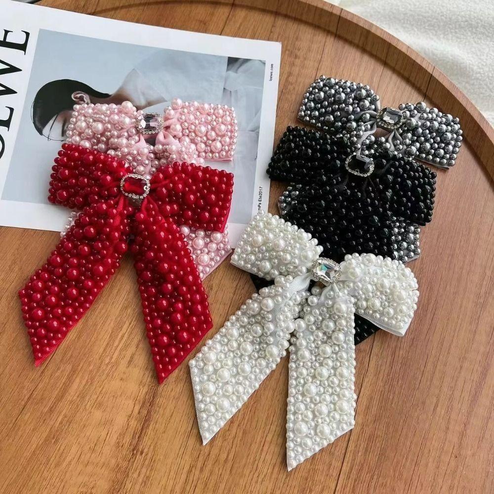 Hair Jewelry Pearl Bow Hair Clips Fashion Beads Bowknot Hairpin Bow Spring Clip  Hair Accessories