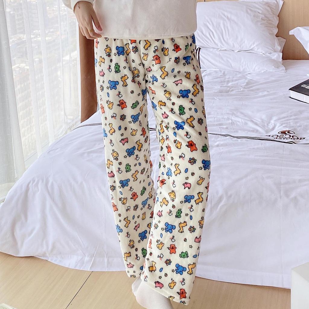 Cartoon Animal Flannel Pajamas Women’s Autumn/Winter Coral Fleece Warm Pants