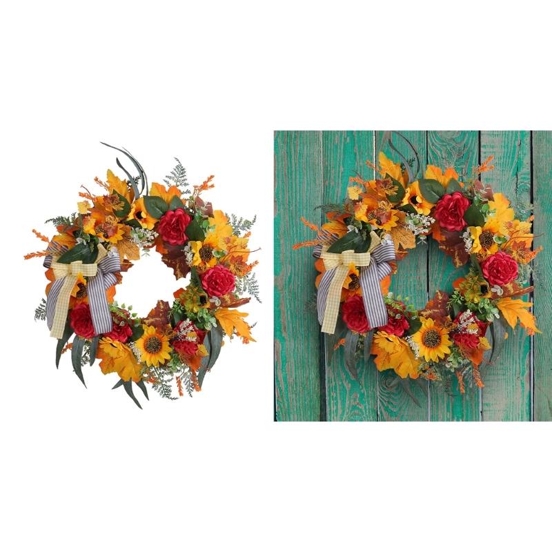 Höst Dörrkrans Höstskördekransar För Ytterdörr Höst Gårdskrans Med Solrosor Och Lönnlöv För Utomhusbruk