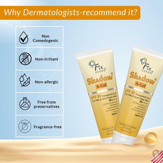 FIXDERMA Shadow Protector Solar Spf 50+ Pa+++ Gel| Protector Solar de Amplio Espectro Para Uva , (Shadow A-Gel Spf 30, 75 G (Paquete de 1)), Todas