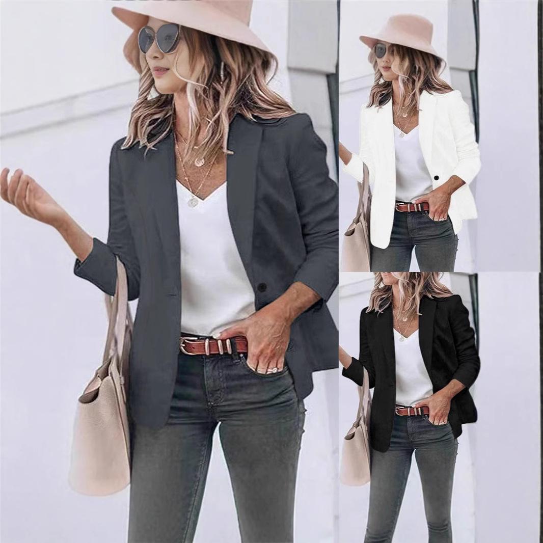 

2024 Women s Fashion Casual Solid Color Long Sleeve Suit Jacket Cardigan Large