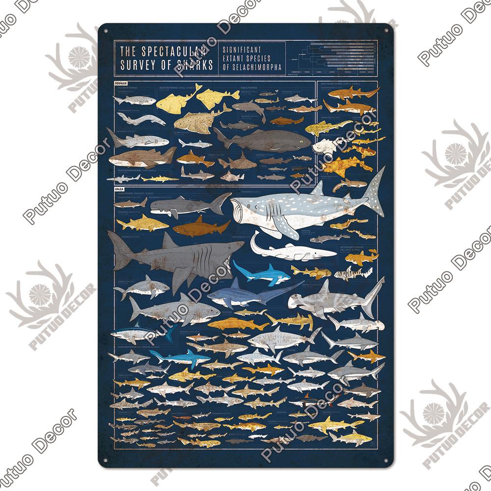 Putuo Decor Shark Sign Metal Signs Vintage Tin Sign Funny Warning Movie Poster for Bar Pub Kitchen Club Man Cave Wall Decoration