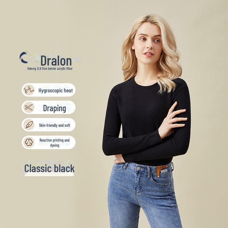 

Women s Thermal Round Neck Top - Velvet, Thickened, Antibacterial, Wearable Outdoors, Heating Layer for Autumn. S (80-100 jin recommended)