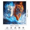 1Pc Creative Ice And Fire Forest King Tiger Theme Digital Printed Shower Curtain, Polyester Shower Curtain With Hooks, Bathroom