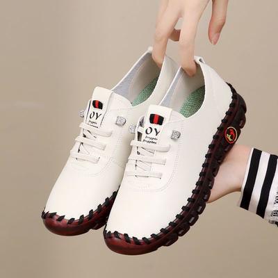 Spring and Autumn Hand-stitched Single Shoes Large Size Women's Shoes Middle-aged Mom Shoes White Shoes Flat Casual Shoes