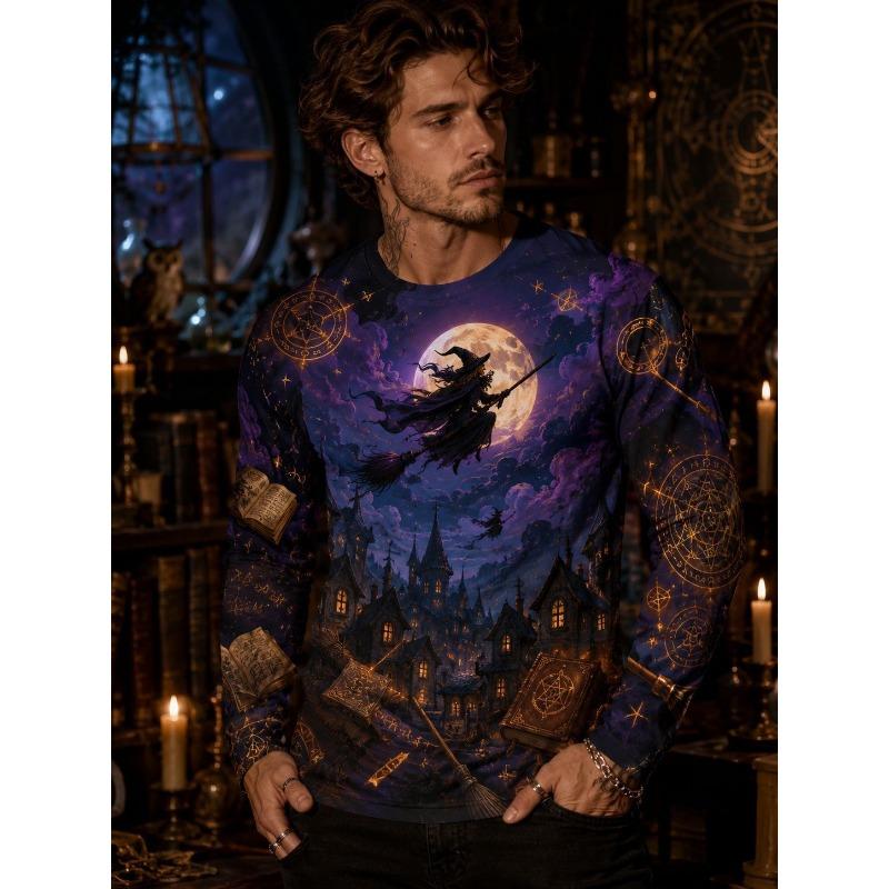 Autumn and Winter Men's 3D Printed Crew Neck Long Sleeve T-Shirt Halloween Dress Up