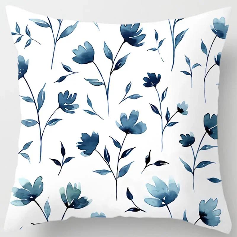 Home Decor Blue Style Printed Square Polyester Pillowcase For Bedroom Living Room Car Sofa Cushion Cover 45X45CM