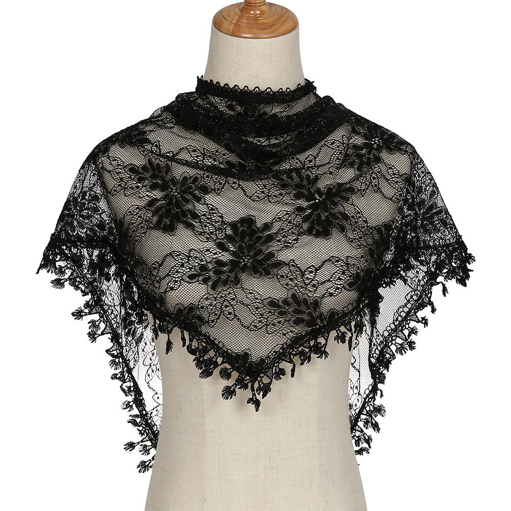 Lace Monochrome Triangular Scarf, Fashionable Hollow Out Women's Solid Color Grape Flower Triangular Scarf