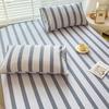 3pcs Grey Striped Cotton Fitted Sheet, Set Adult Kid Teen Bedroom Thickened Bedding with 2 Pillowcases, Geometric Line Bed Cover