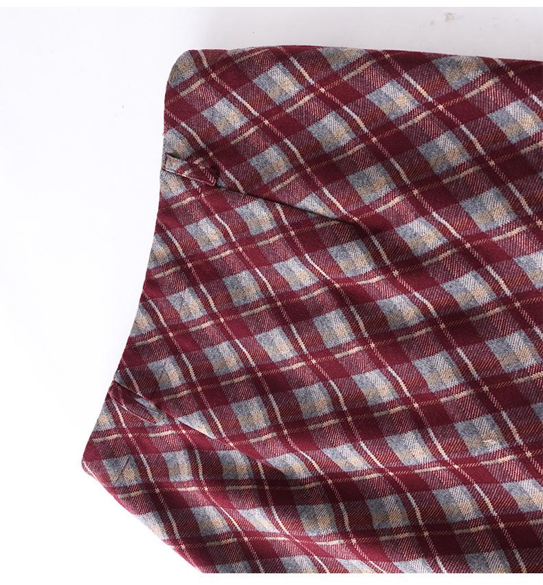 2025 Women's High-Waisted Washable Plaid Flannel Midi Skirt with Slit