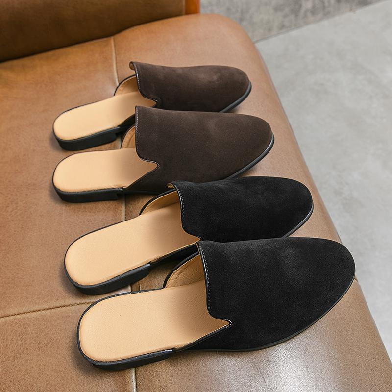 Men's Casual Shoes Outdoor for Men Anti-slip Half Shoes Loafers Suede Leather Slippers Sandals Man Mules Fashion Slides Sneakers