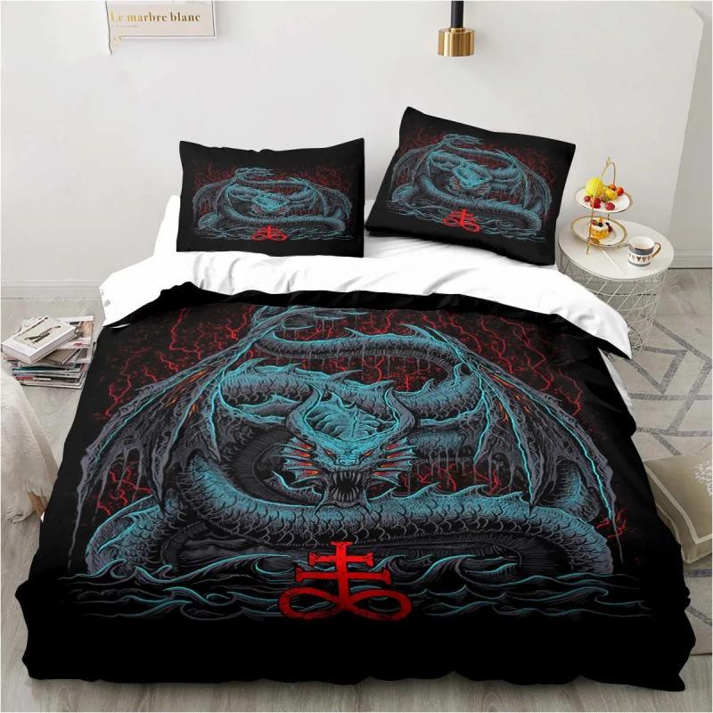 3D Anime Bedding Set Evil-Satan Demon Skull Printed Duvet Cover Set With Pillowcase Bedspread Boy Teens Adult Queen King Size