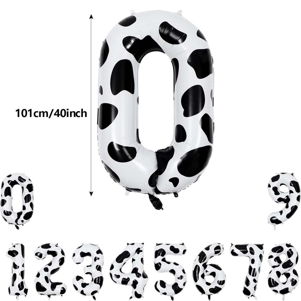 1pcs American Version 40inch Cow Print Large Cartoon Digital Balloon Black and White Print Children and Baby's Birthday Number