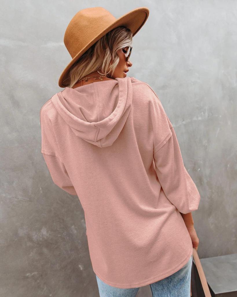 2023 Autumn/Winter Women's Casual Loose Solid Color Hooded Sweatshirt