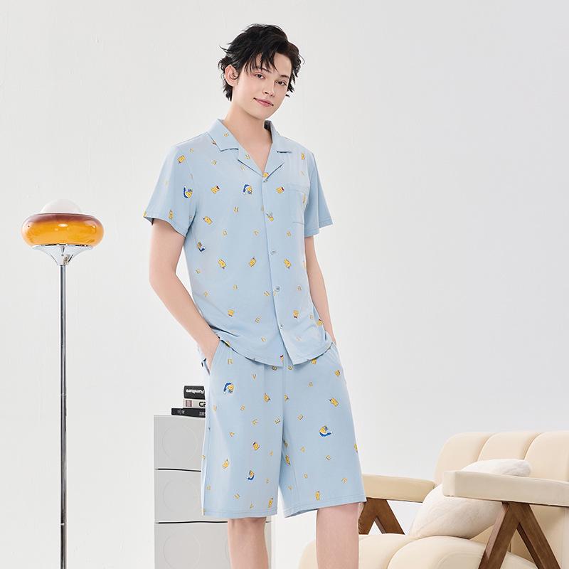 

Женская пижама из модального хлопка с коротким рукавом - Милый комплект домашней одежды с весенне-летним принтом 2XL Men (150-170 jin)