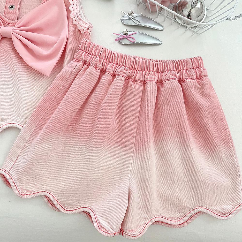 Girls' Summer Denim Lace Sleeveless Jacket & Shorts Set 2025