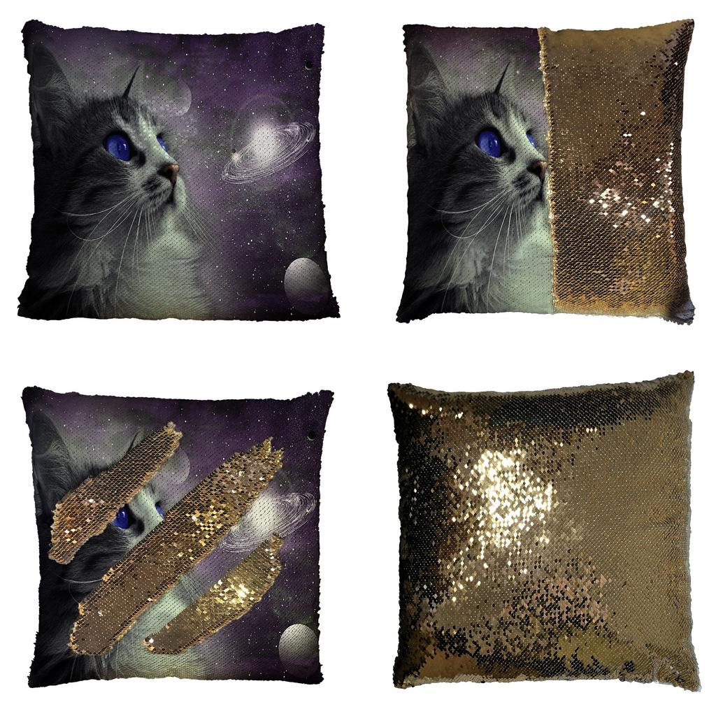sequin cat pillow