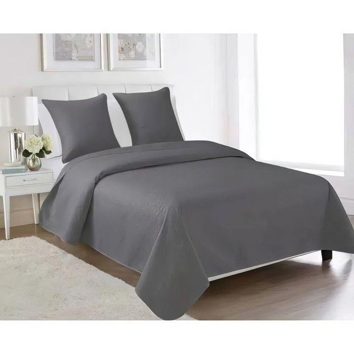 Couvre-lit Boutis - Gris Foncé - 220x240cm - 3 pièces - 100% Polyester - Confortable
