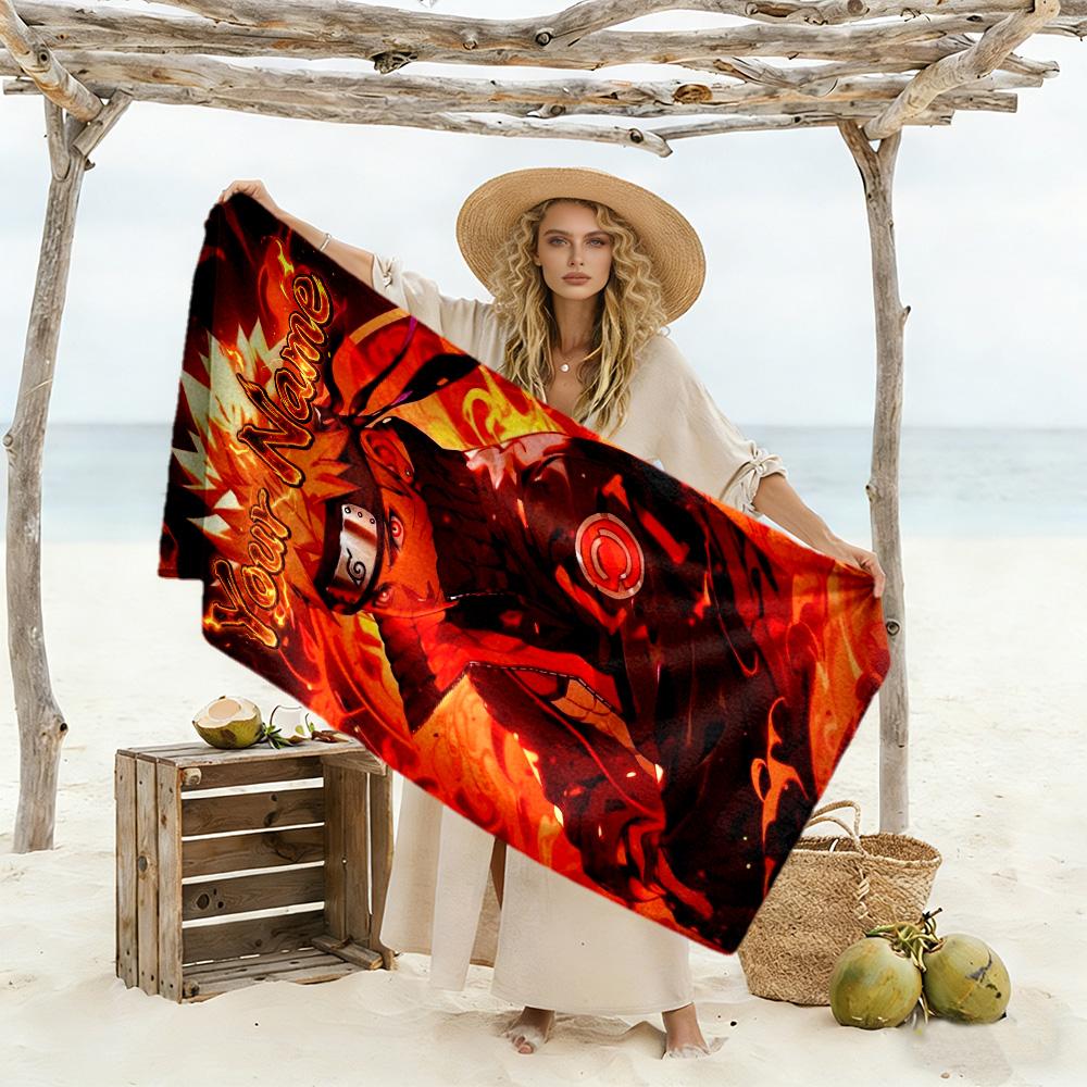 Naruto Character Personalized Text Beach Towel Soft Durable Quick-Dry Suitable for Swimming Gym Camping Yoga Vacation