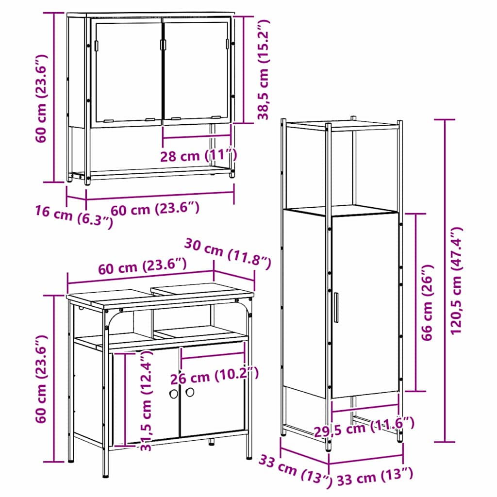 Bathroom Furniture Set with Shelf and Door 3 Pcs Brown Particleboard
