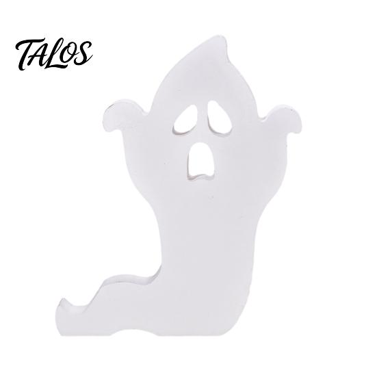 Minimalist Ghost Display Figurine Cute Halloween Wooden Table Sign, Spooky White Standing Photo Prop for Party Block Sign Holiday Tiered Tray