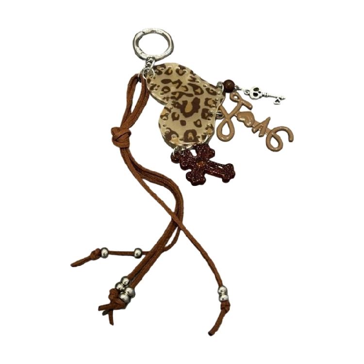 

Modern Geometric Leopard Heart Key Ring Bag Backpack Hanging Decoration Pendant for Backpacks and Handbags коричневый