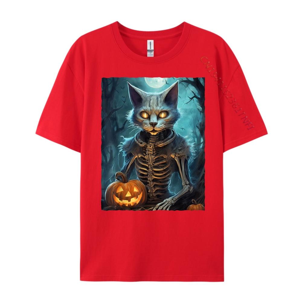 Halloween Skeleton Cat Luxury Designer Unisexs Shirts Graphic Shirts Unisex Meme Tshirt Funny Gift Unisexs Clothing S