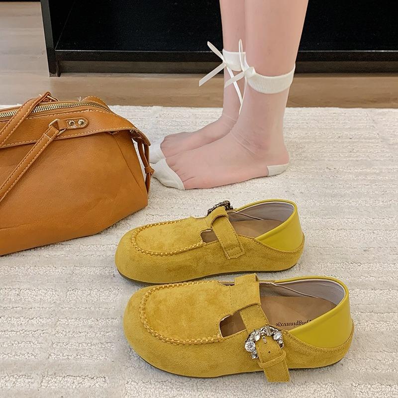 Fashion 2025 Spring New Retro Style Belt Buckle Flat Single Shoes Slip-on Casual Loafers
