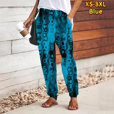 Women Abstract Printing Pants Lace Up Elastic Waist Loose  Trousers Casual Long Pants Trousers with Pockets