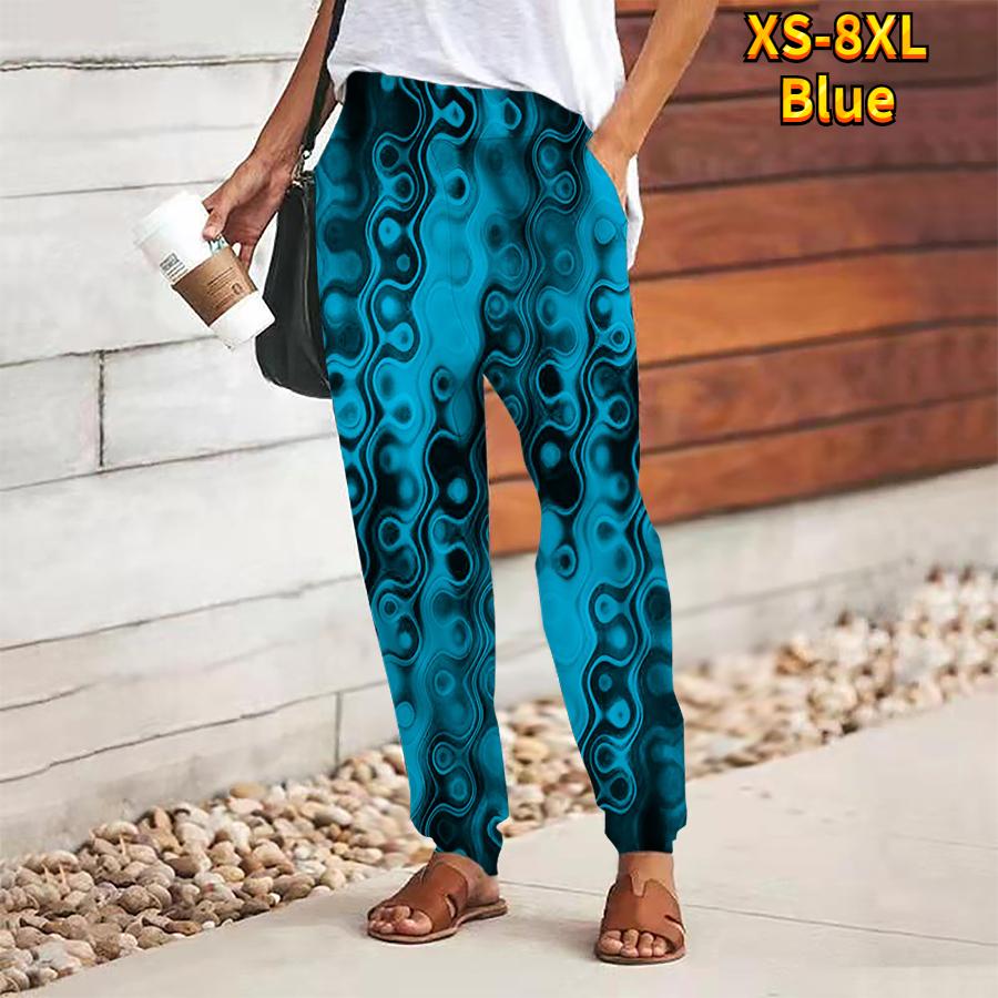 Damen Hosen mit abstraktem Druck zum Schnüren, elastische Taille, lockere Hosen, lässige lange Hosen, Hosen mit Taschen