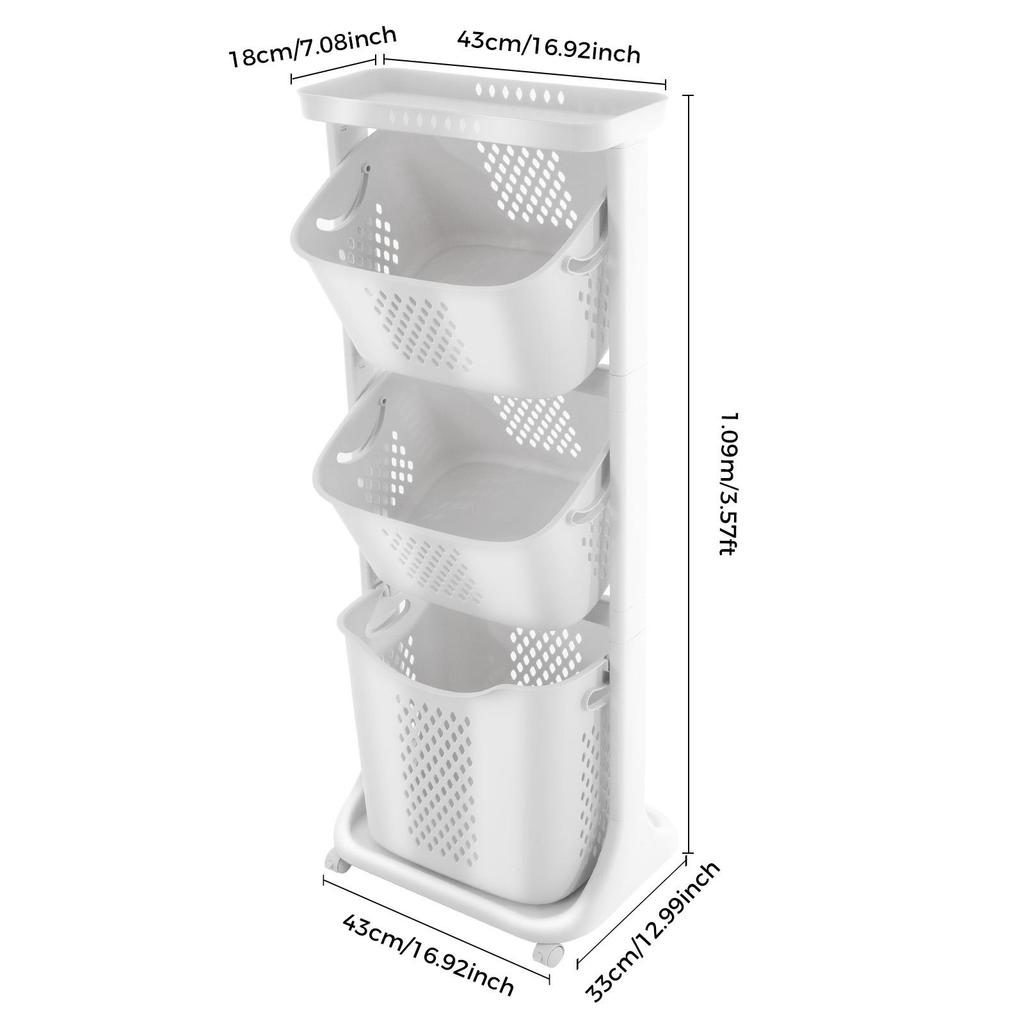 Laundry Hampers, 3 Tier Laundry Baskets Dirty Clothes Hamper with Wheels for Home, Dorms, Laundry Room and Apartment