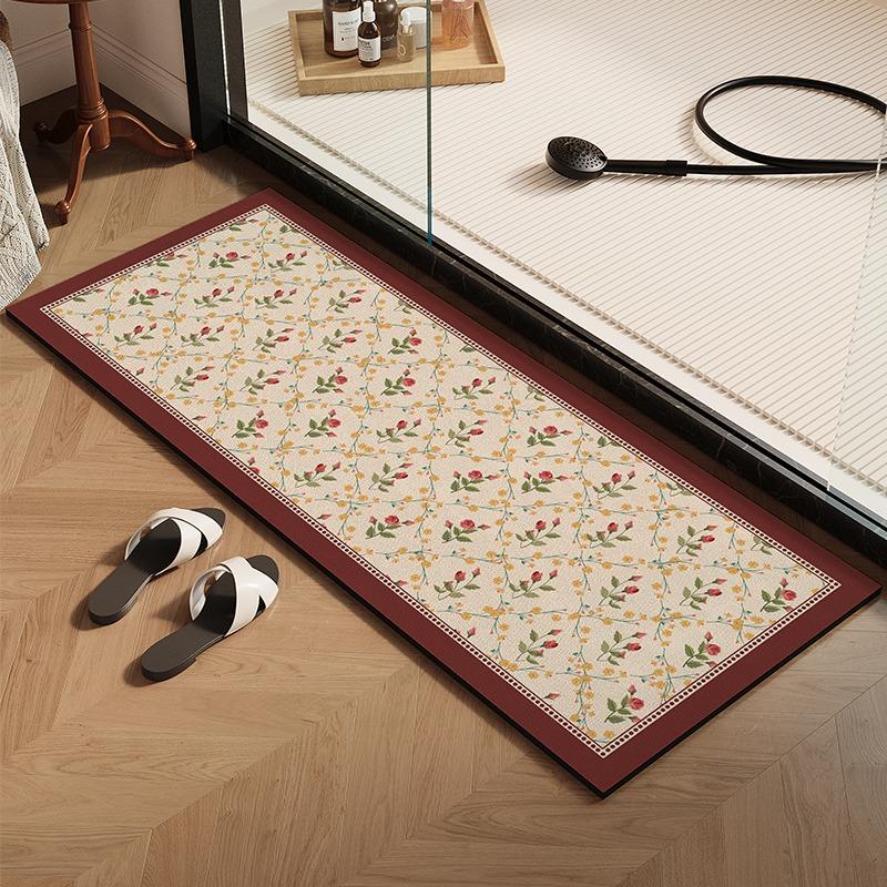 

Bathroom Carpet Non-slip Floor Mat Absorbent Diatom Mud Foot Mats Plant Flowers Home Decoration Rug for Toilet Shower Area 1pc 50x80cm