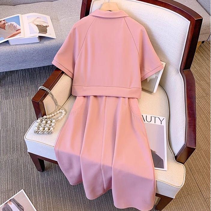 Plus Size Stylish Two-Piece Look Polo Dress - Summer Casual Short Sleeve Slimming Skirt